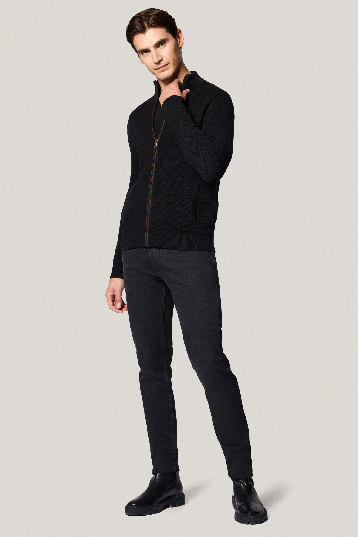 Sweter Rozpinany Czarny z Bawełny PM11