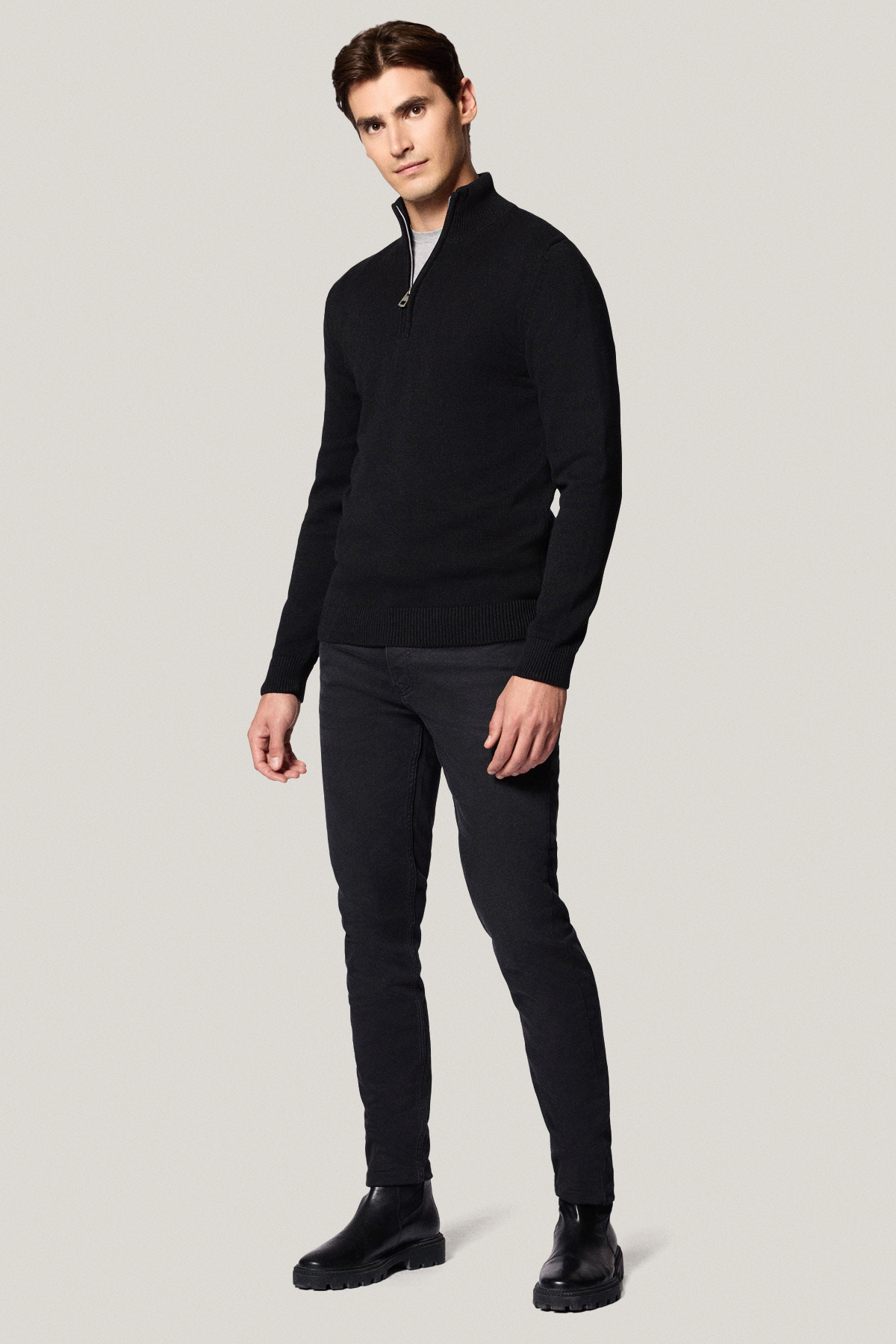 Sweter Rozpinany pod Szyją Czarny z Bawełny PM10