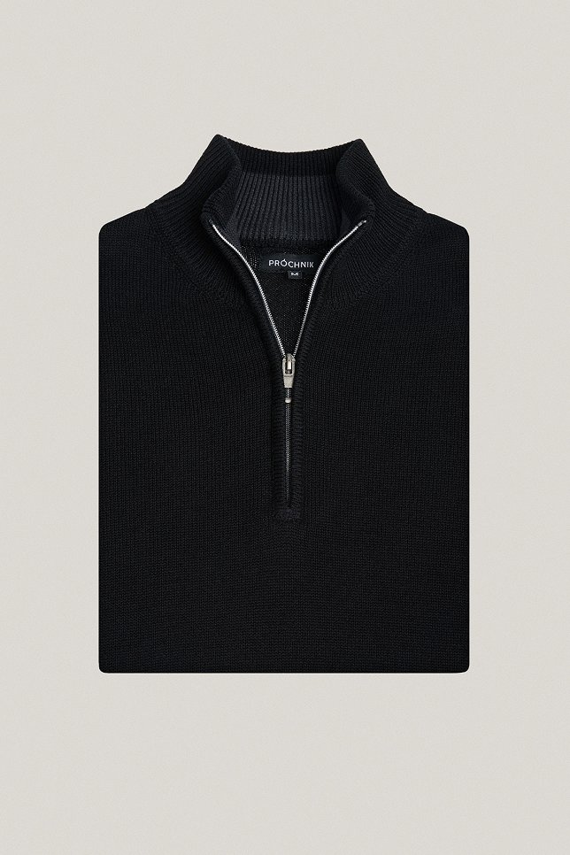 Sweter Rozpinany pod Szyją Czarny z Bawełny PM10