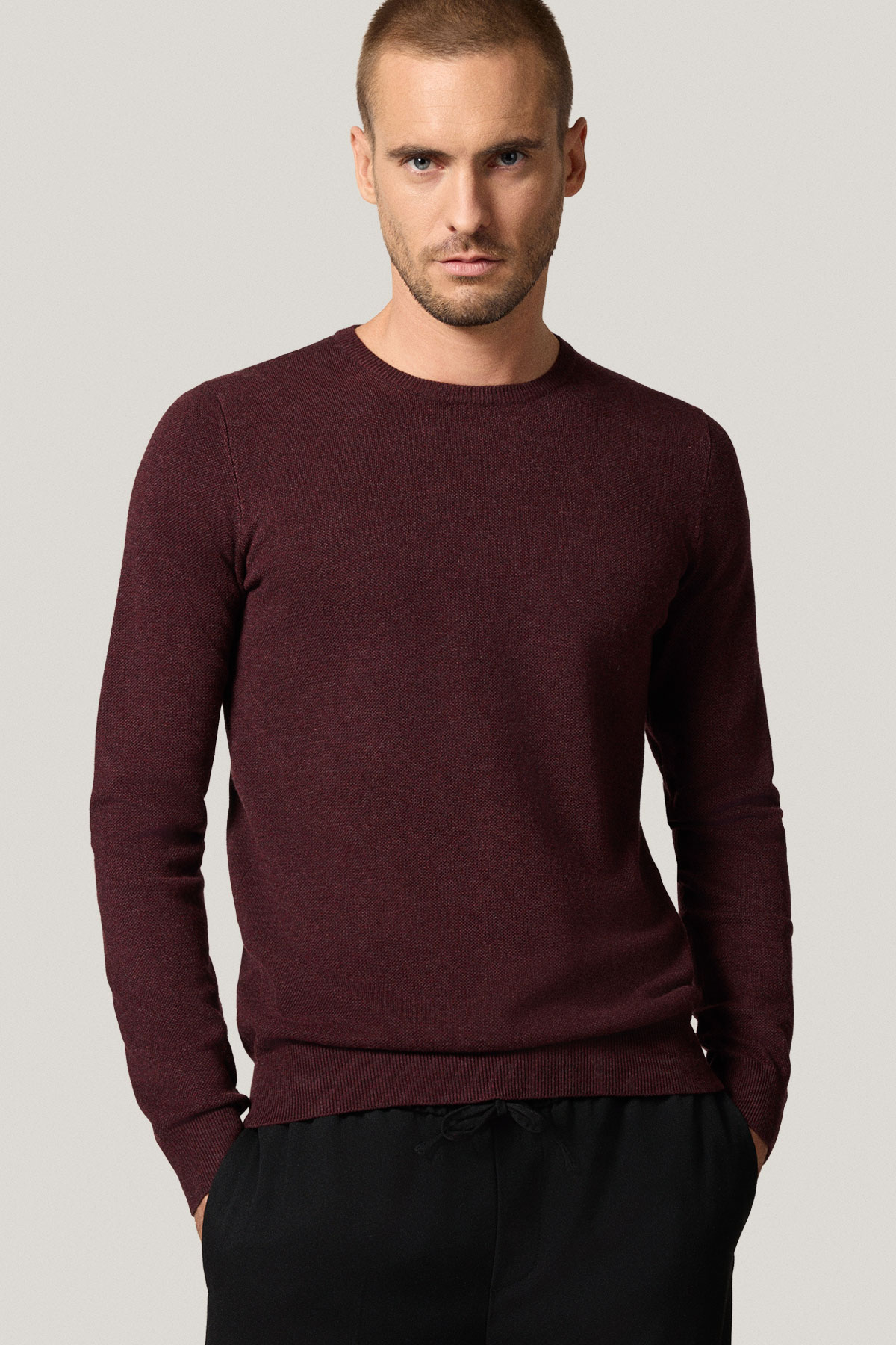 Sweter Bordowy z Wiskozą O-neck PM16