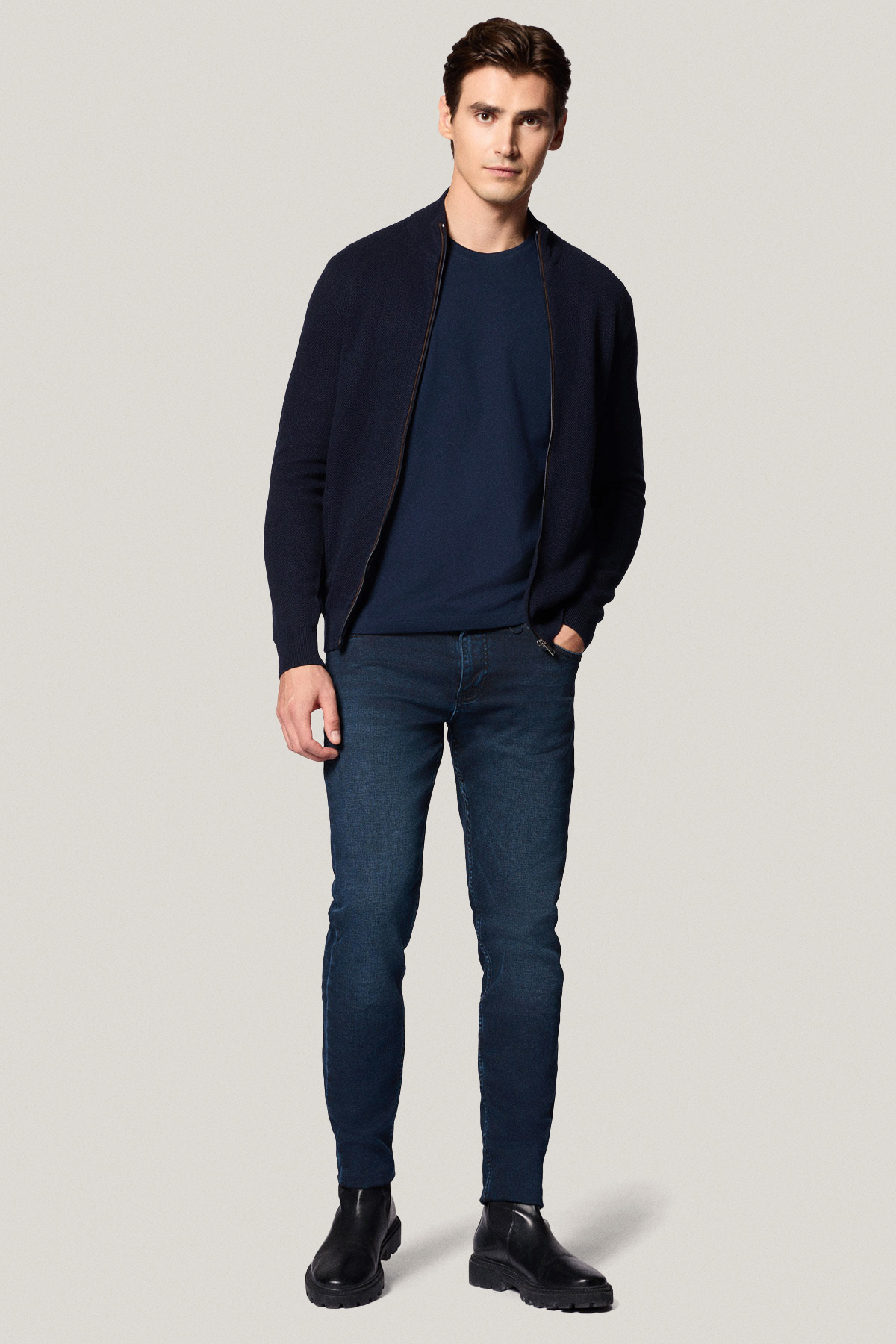 Sweter Rozpinany Ciemnogranatowy z Bawełny PM11