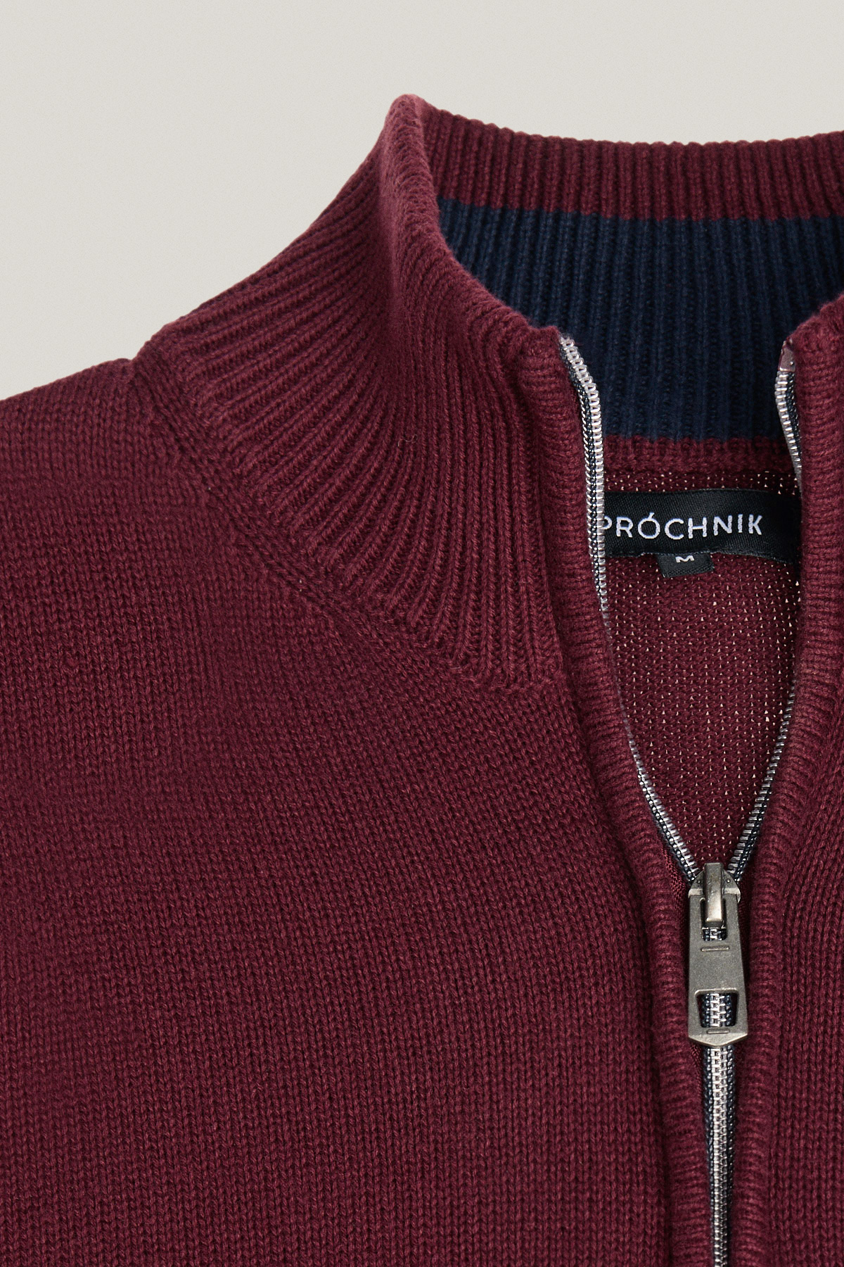 Sweter Rozpinany pod Szyją Bordowy z Bawełny PM10
