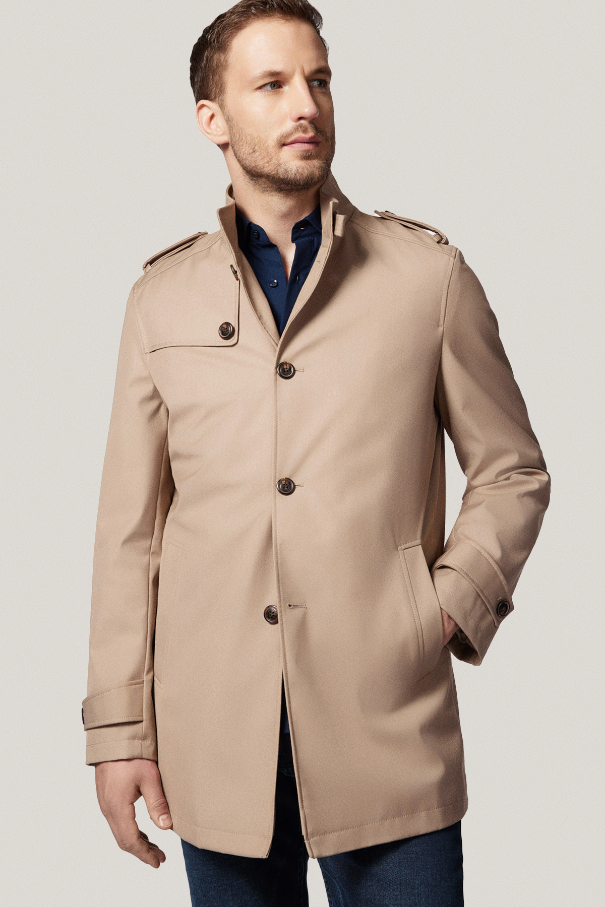 Płaszcz Przejściowy Beżowy Jednorzędowy PM2