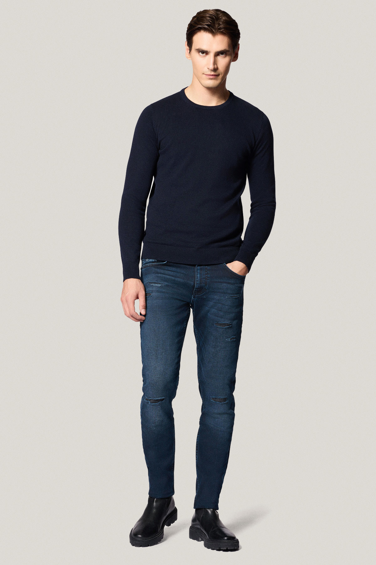 Sweter Ciemnogranatowy Bawełniany O-neck PM8