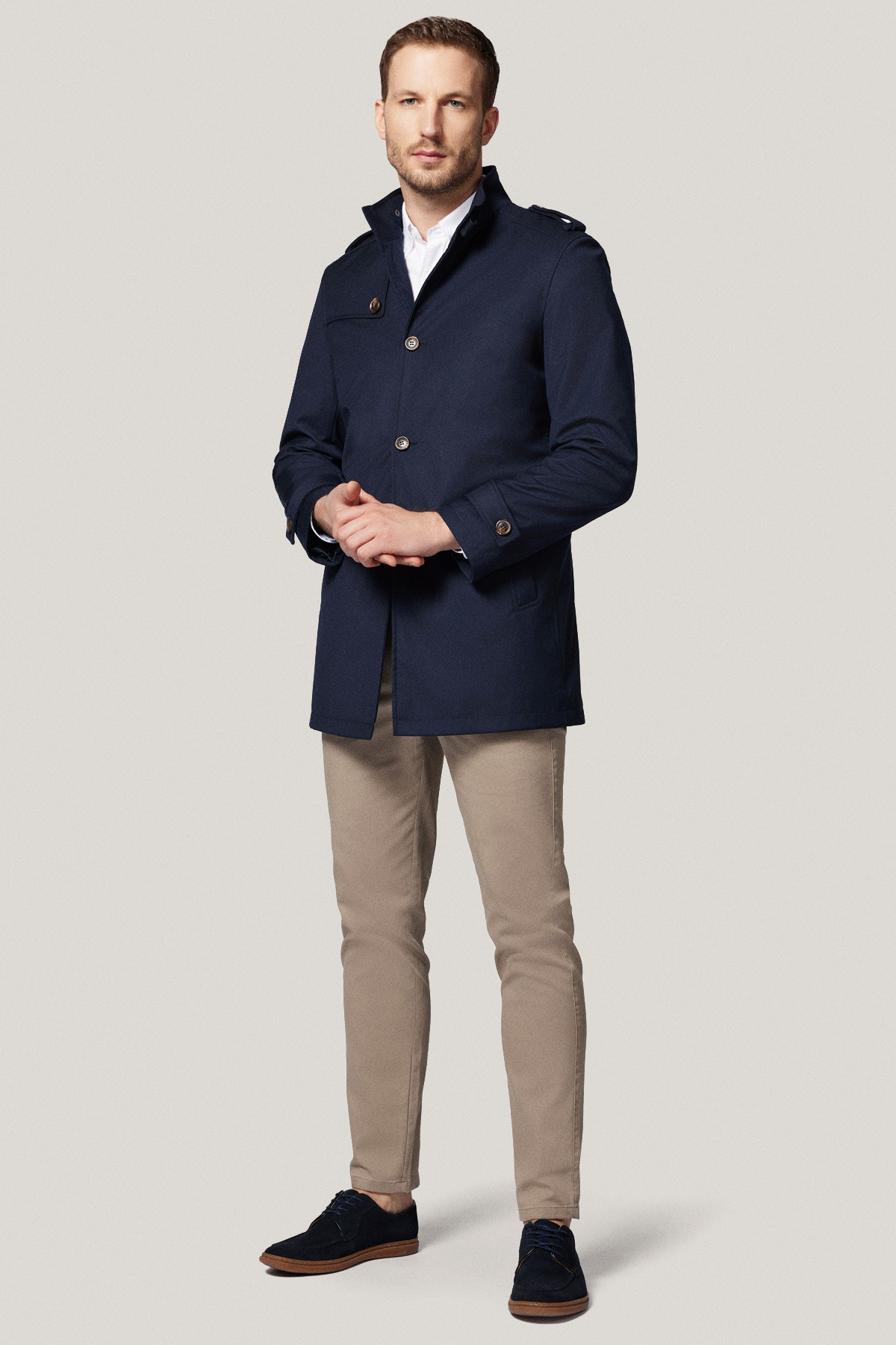 Płaszcz Przejściowy Granatowy Jednorzędowy PM2