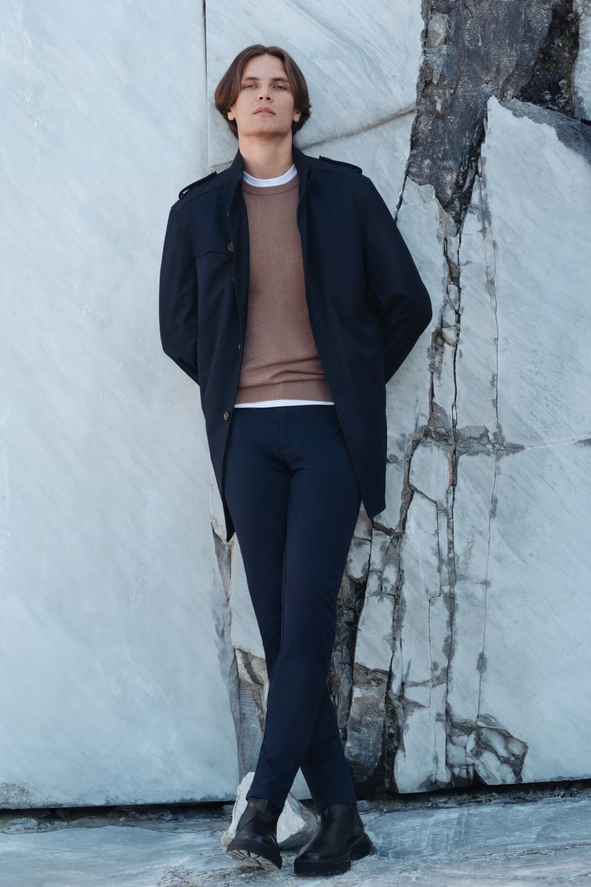 Spodnie Chino Slim Fit Granatowe z Bawełny PM2  