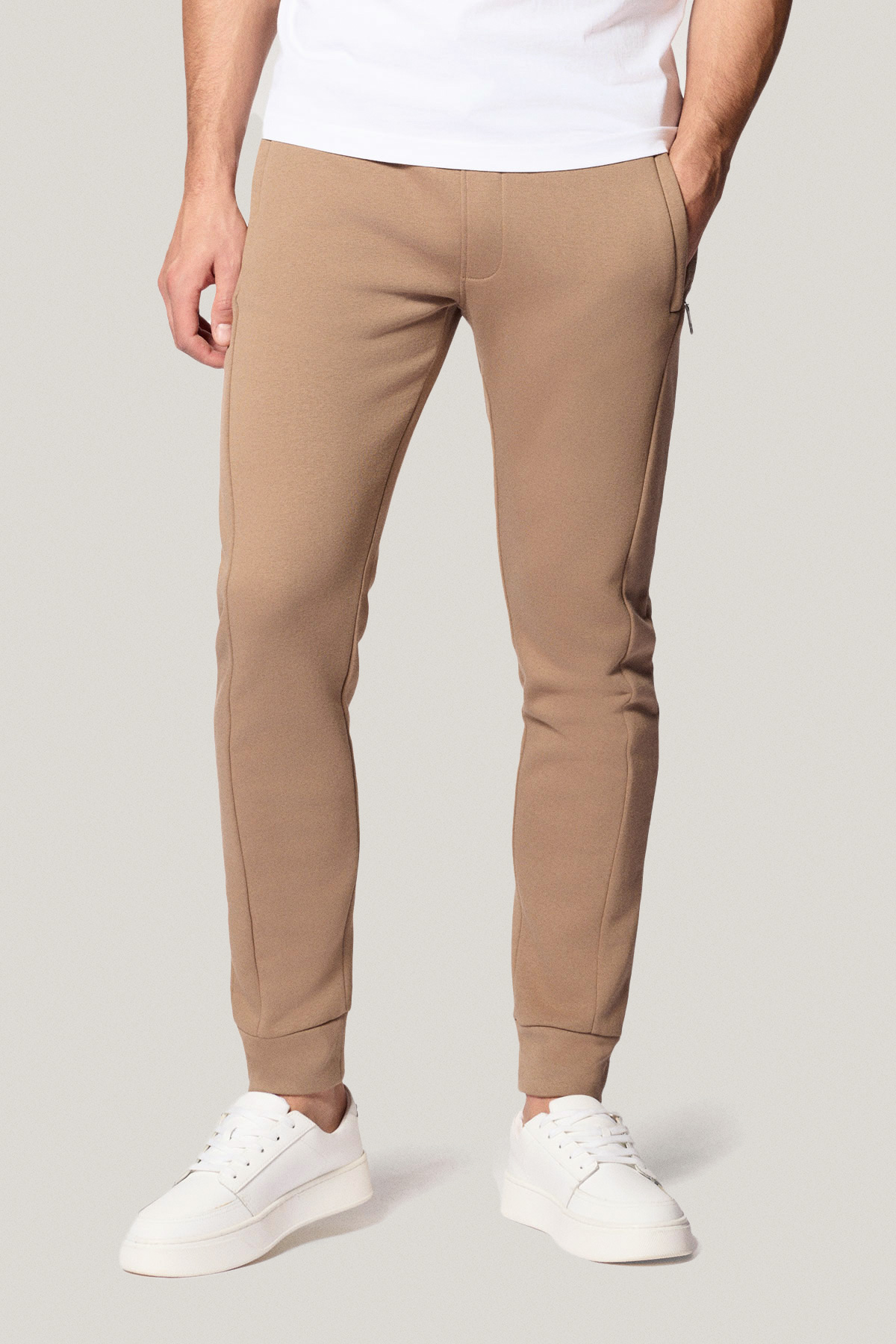 Spodnie Dresowe Beżowe z Haftem z Bawełną PM4