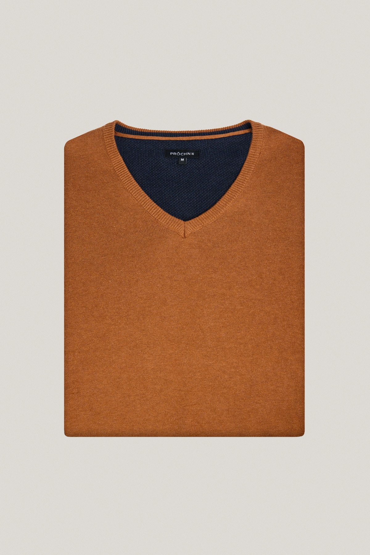 Sweter Camelowy Bawełniany V-neck PM7