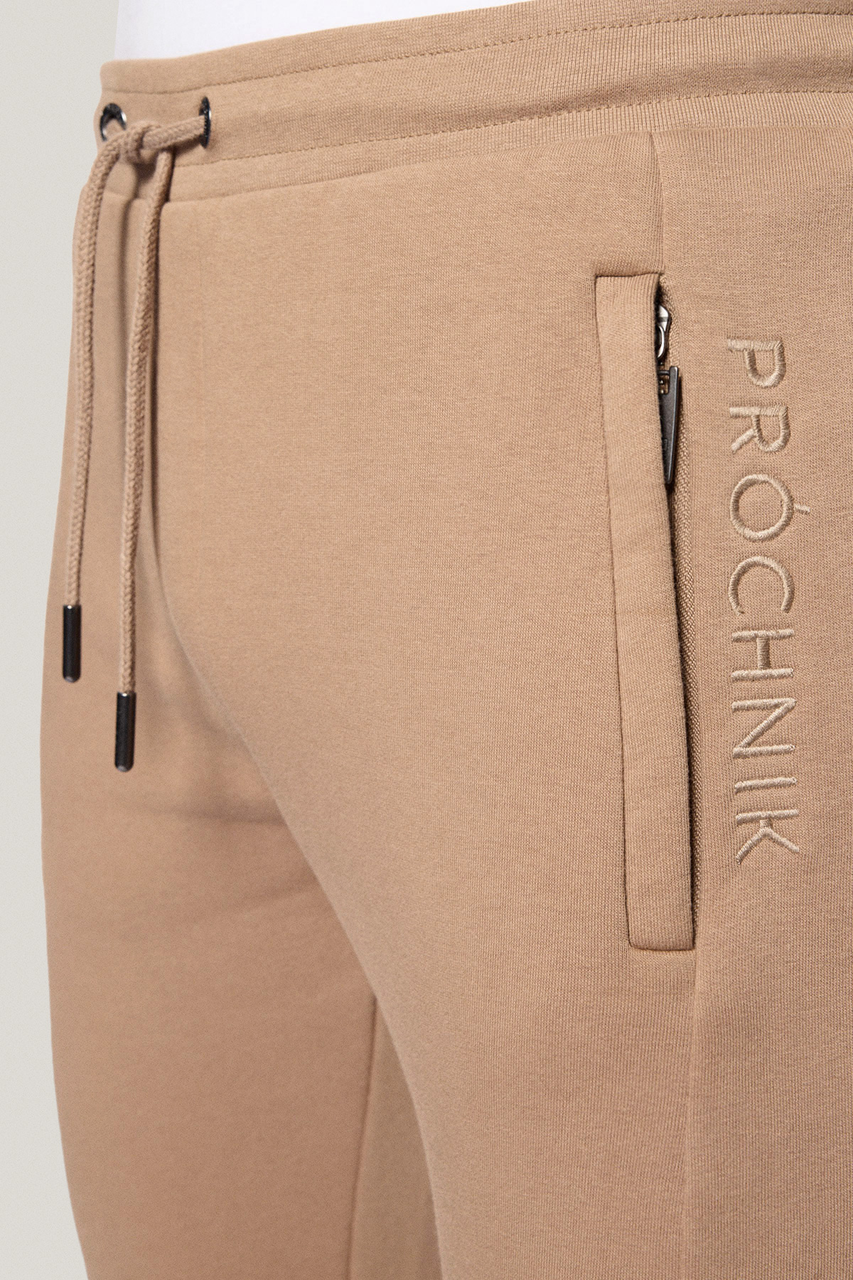 Spodnie Dresowe Beżowe z Haftem z Bawełną PM4