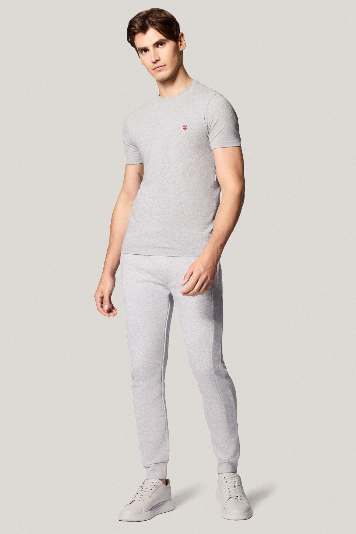 Spodnie Dresowe Szare z Haftem z Bawełną PM4