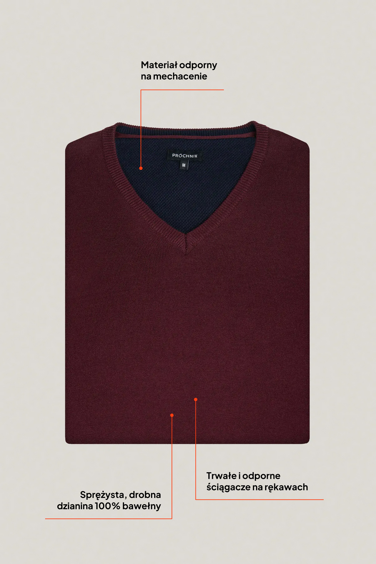 Sweter Bordowy Bawełniany V-neck PM7
