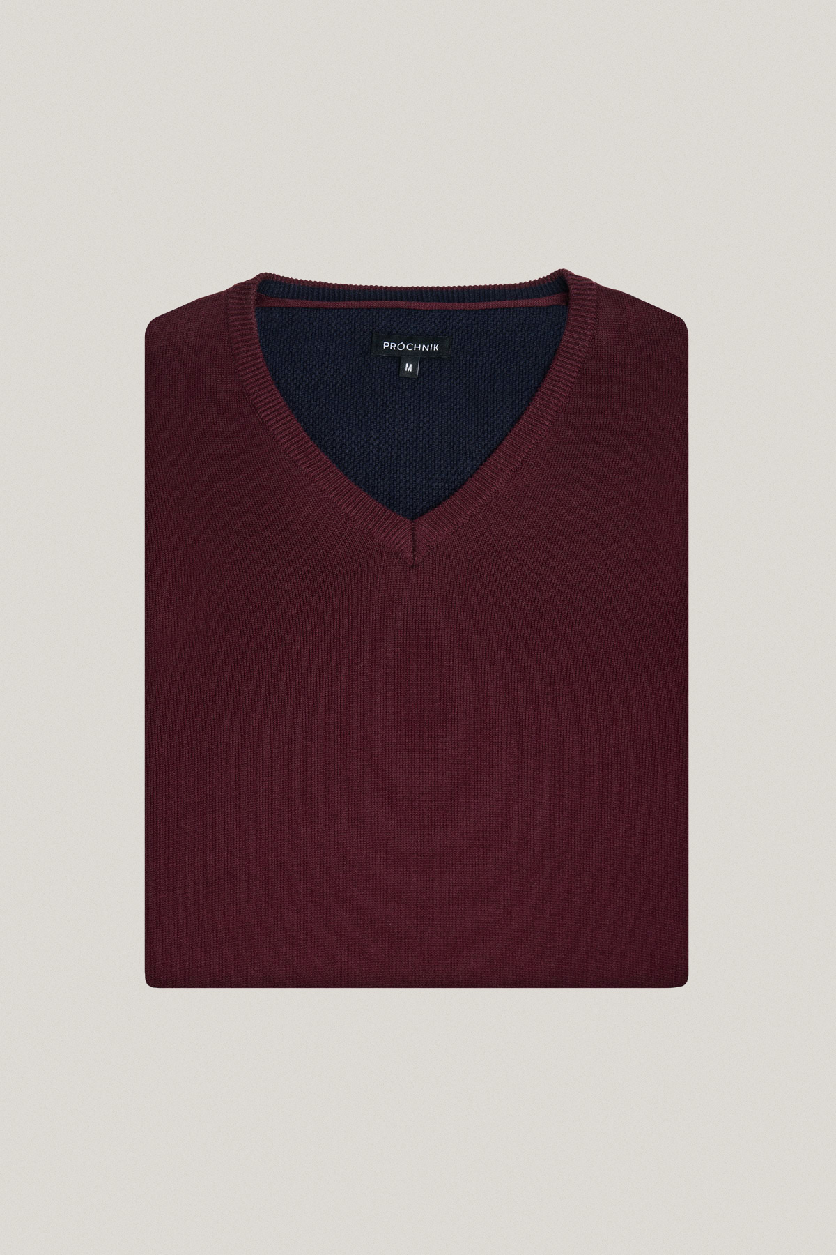 Sweter Bordowy Bawełniany V-neck PM7