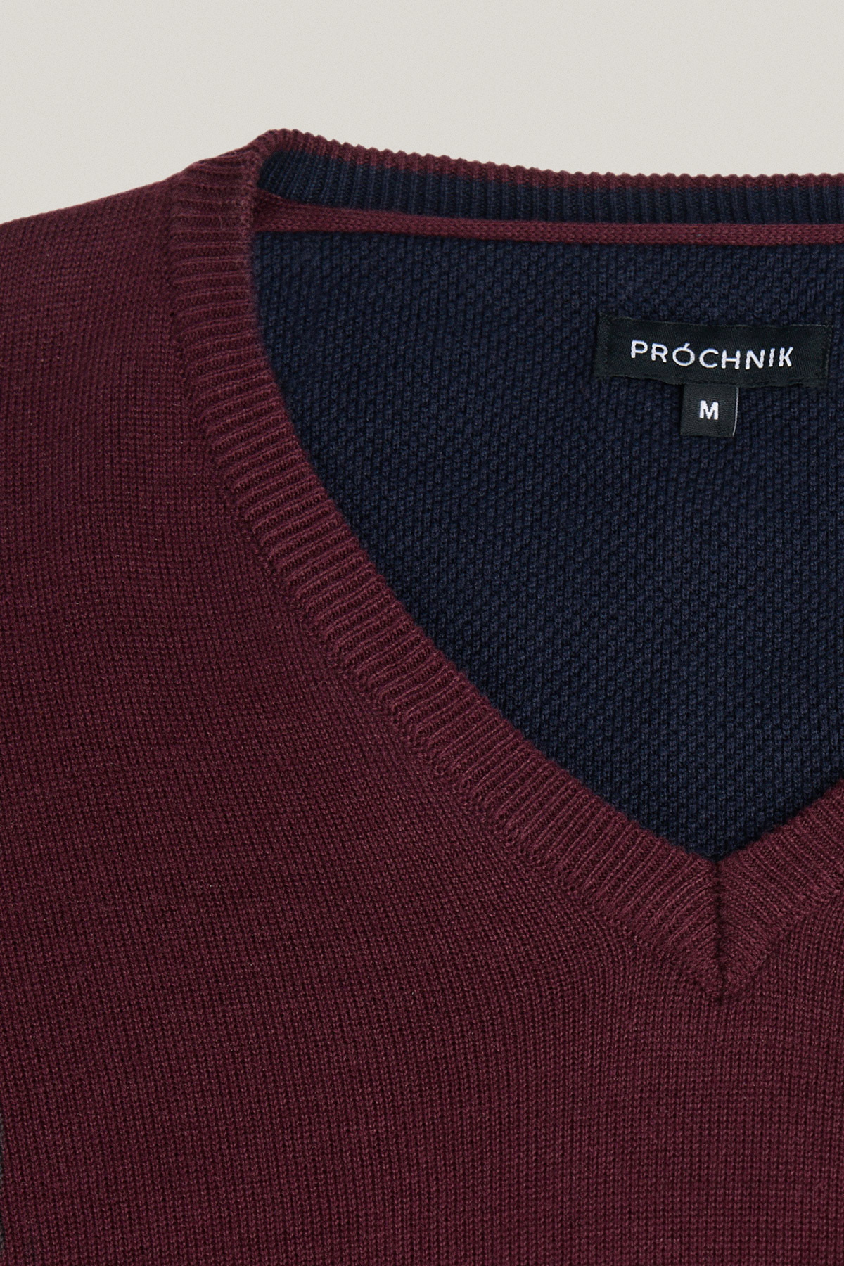 Sweter Bordowy Bawełniany V-neck PM7