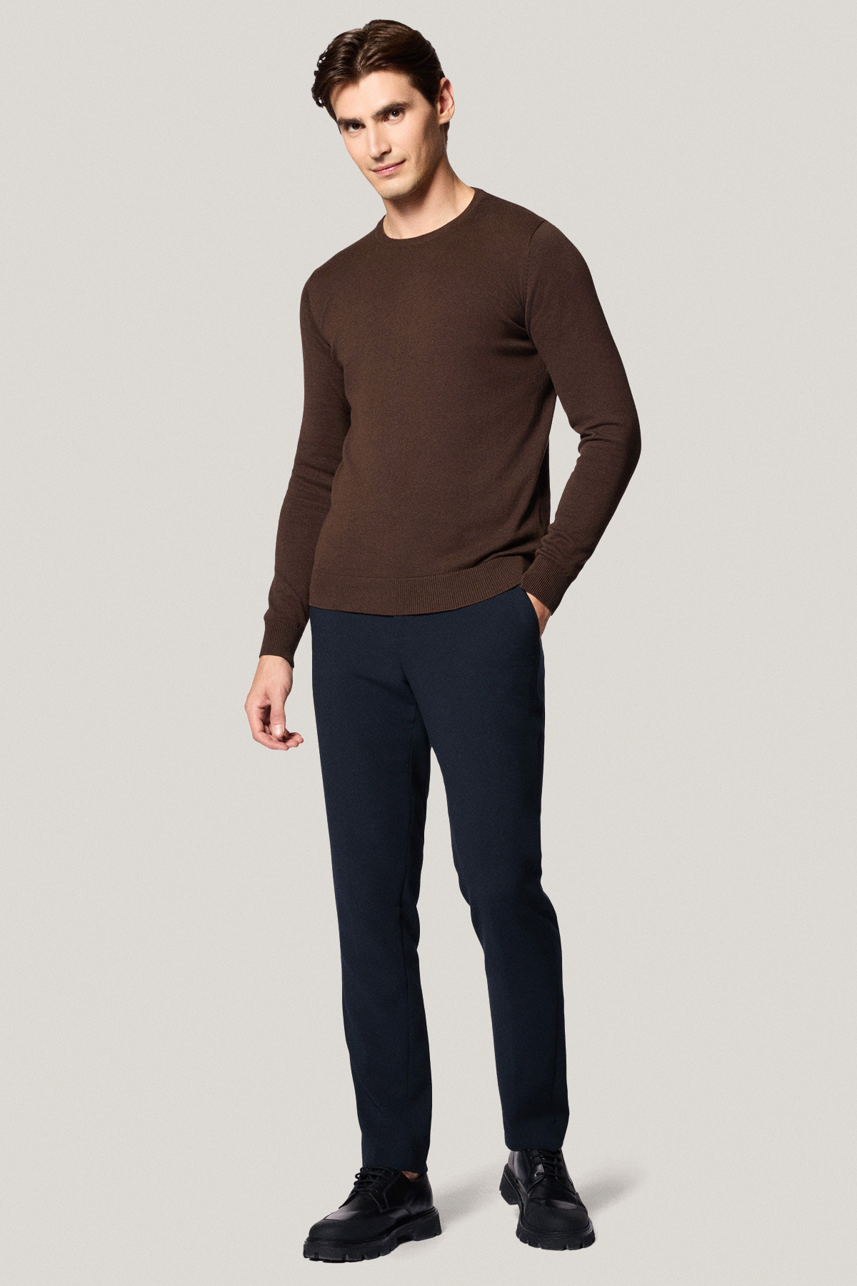 Sweter Brązowy Bawełniany O-neck PM8