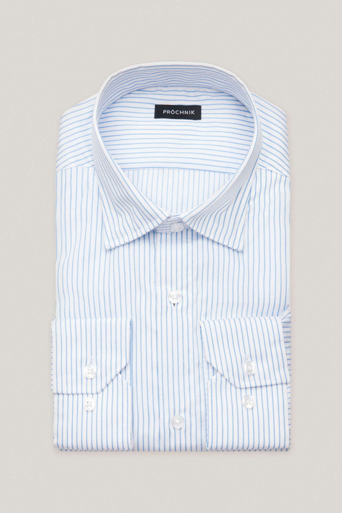 Koszula Biała w Prążek z Bawełny z Długim Rękawem PM53