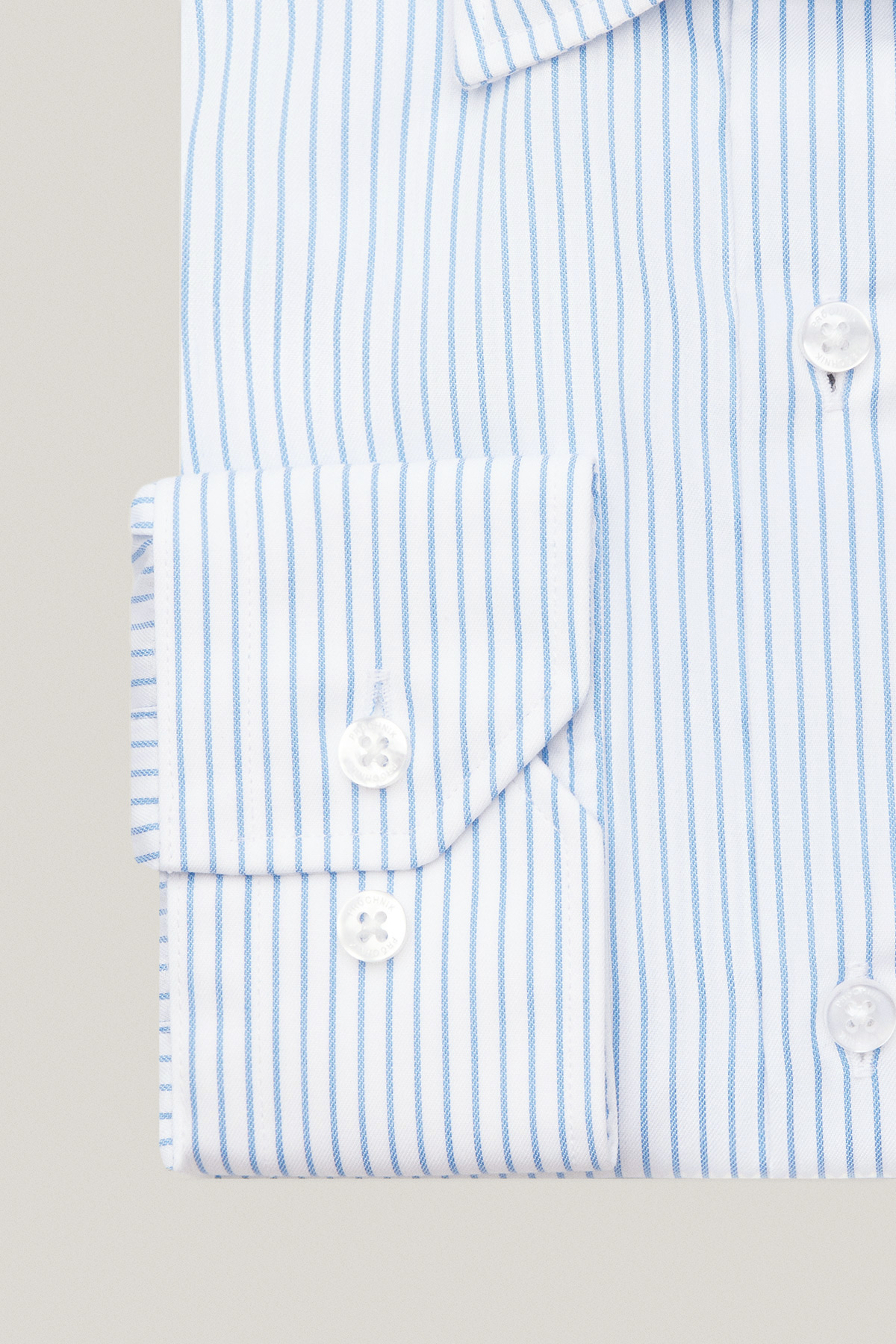 Koszula Biała w Prążek z Bawełny z Długim Rękawem PM53