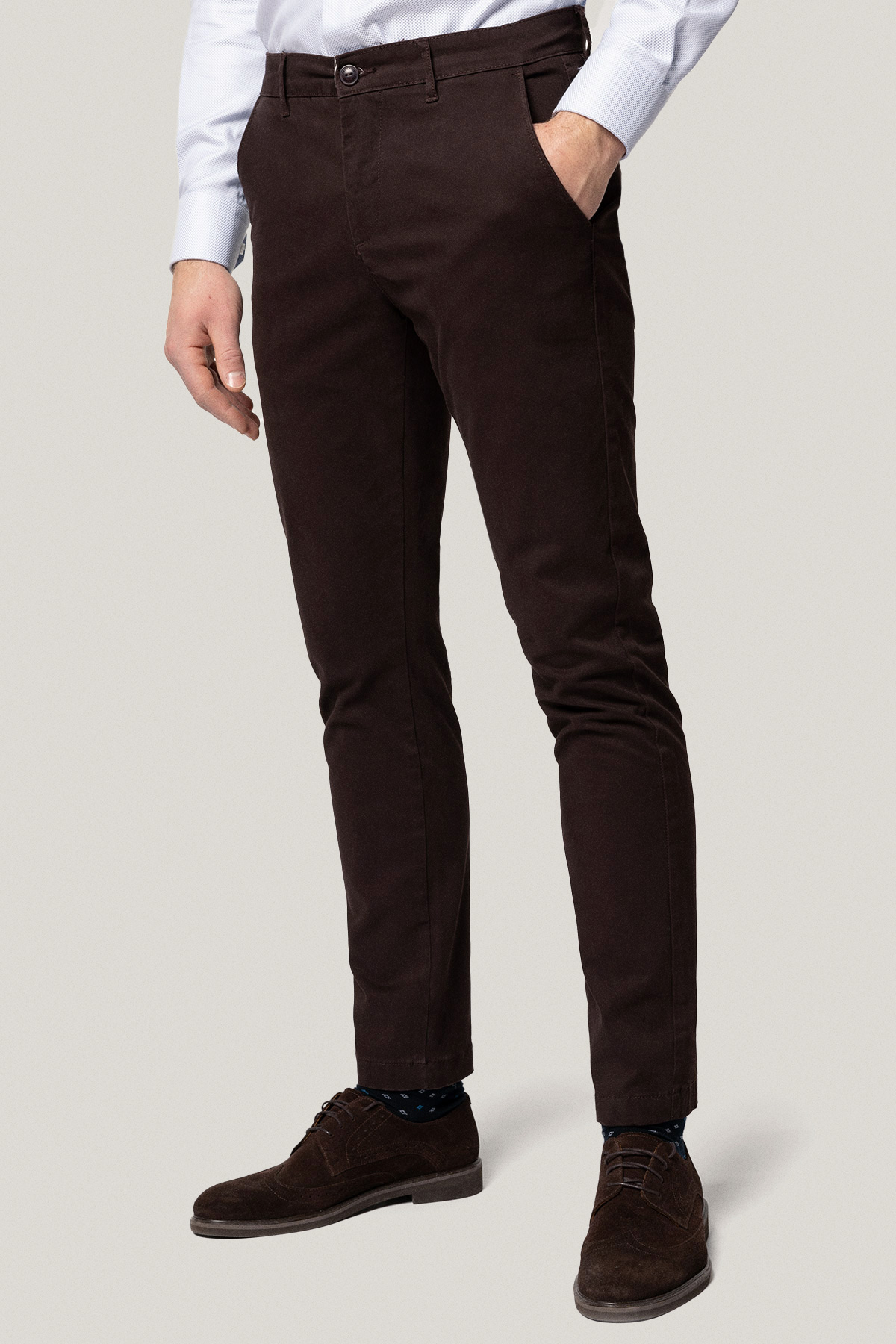 Spodnie Chino Slim Fit Brązowe z Bawełny PM1