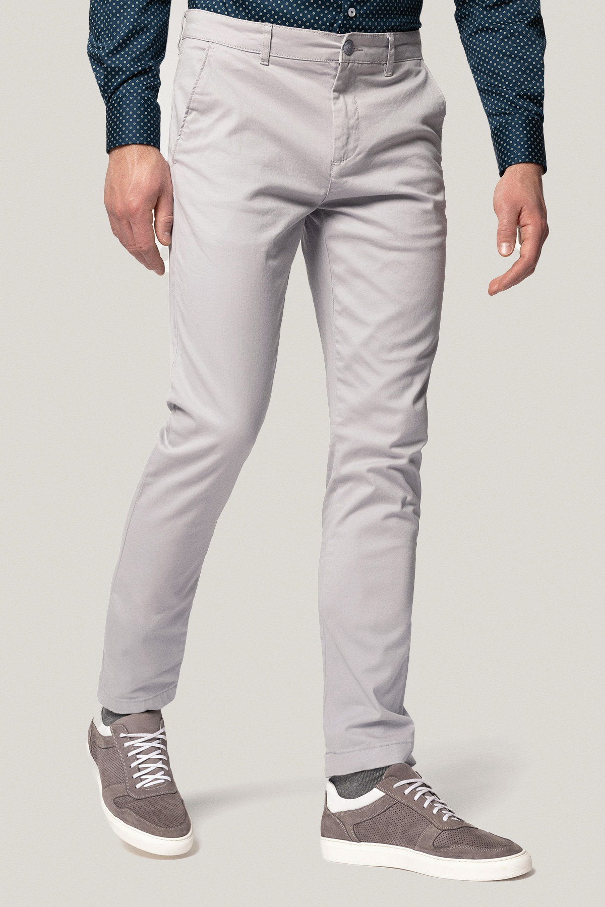 Spodnie Chino Slim Fit Jasnoszare z Bawełny PM1