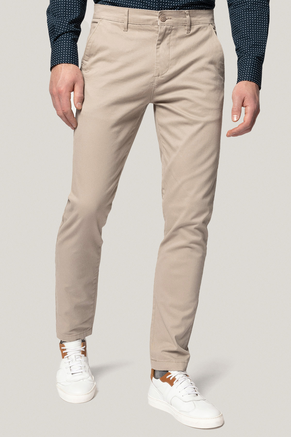 Spodnie Chino Slim Fit Jasnobeżowe z Bawełny PM1