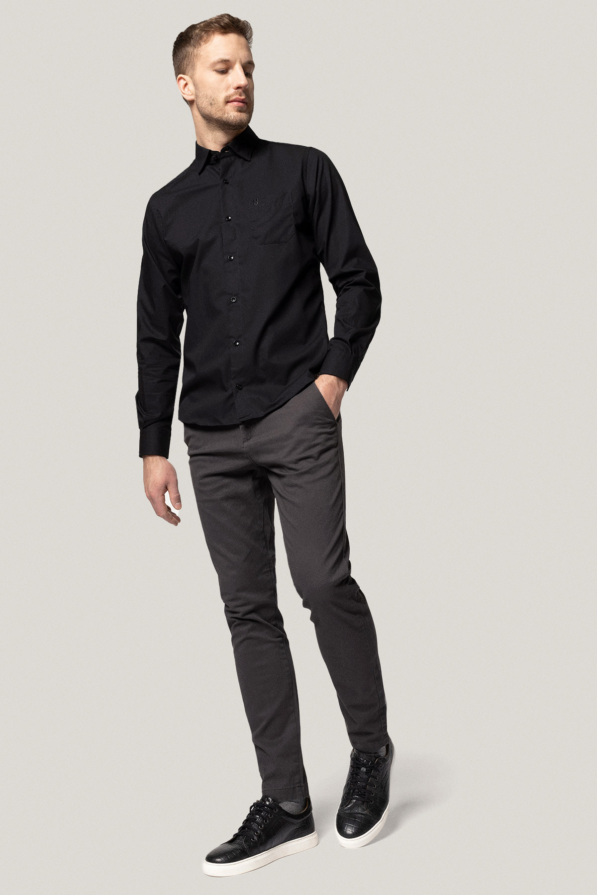 Spodnie Chino Slim Fit Szare z Bawełny PM1