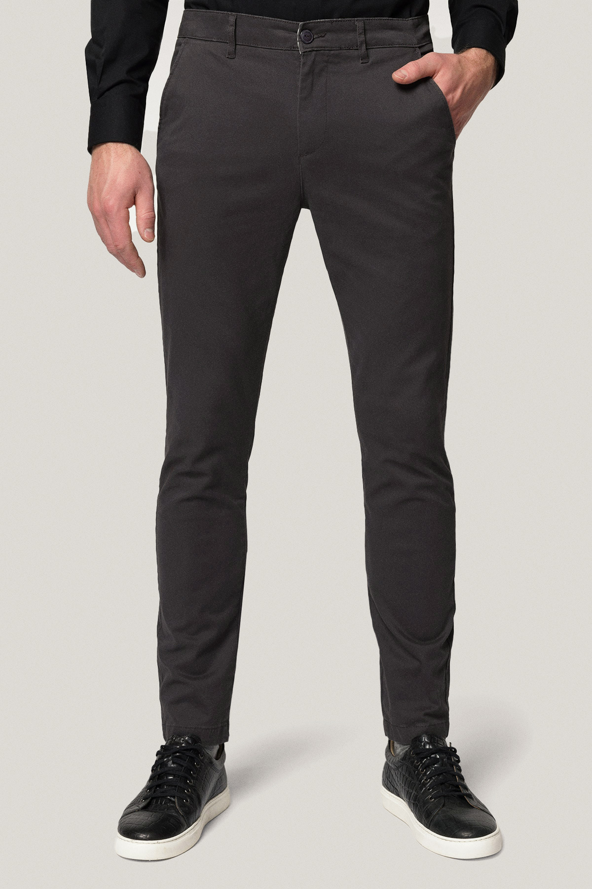 Spodnie Chino Slim Fit Szare z Bawełny PM1