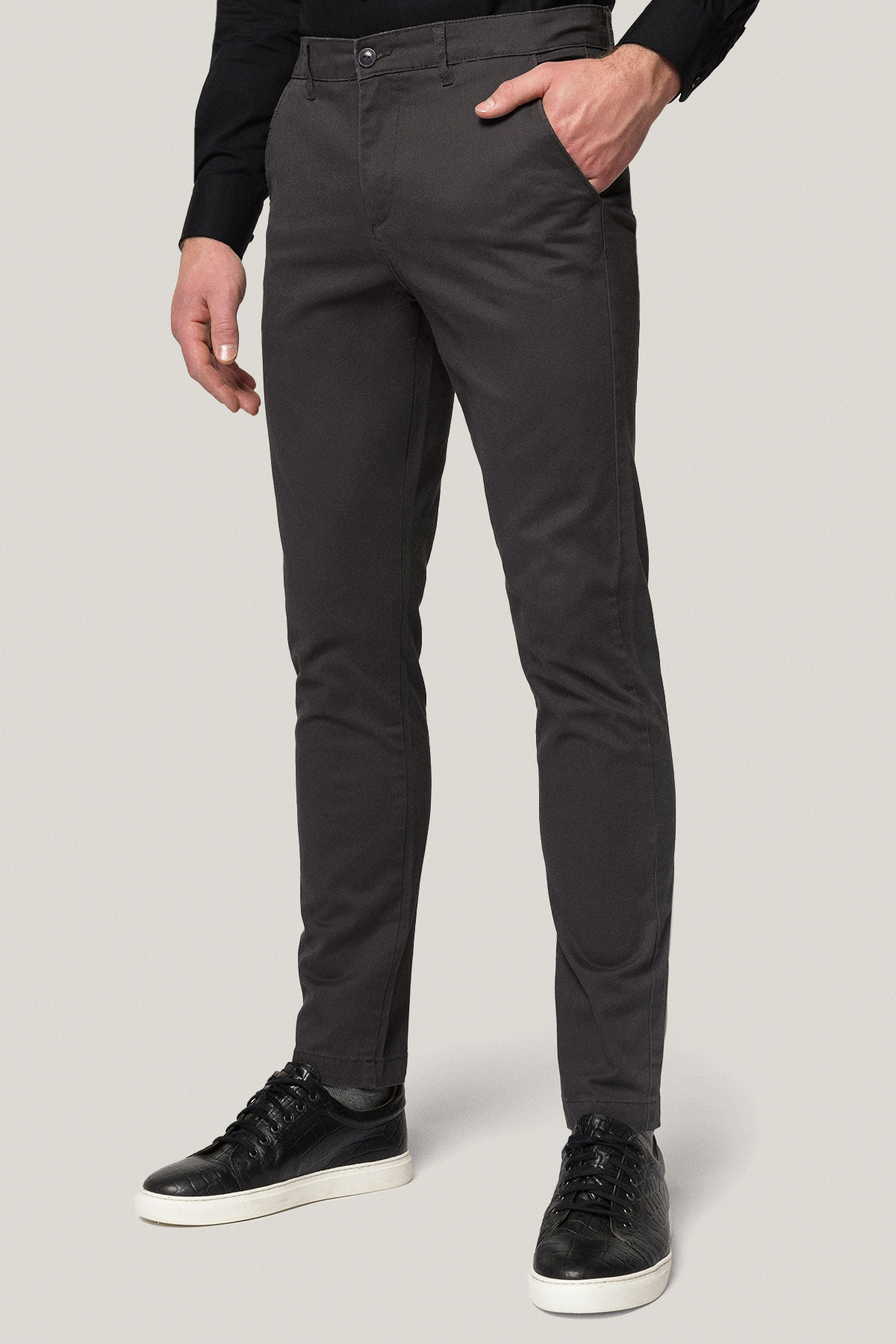 Spodnie Chino Slim Fit Szare z Bawełny PM1