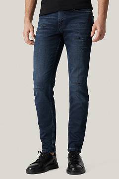 Jeansy Ciemnogranatowe Slim Fit z Przetarciami PM8