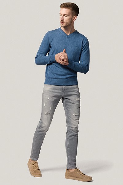 Jeansy Szare Slim Fit z Przetarciami PM2