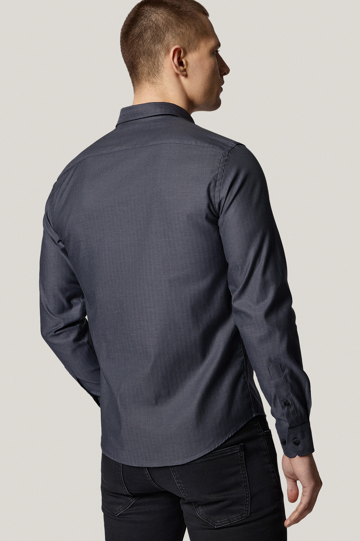 Koszula Grafitowa z Bawełny z Długim Rękawem ze Wzorem Jodełki PM32