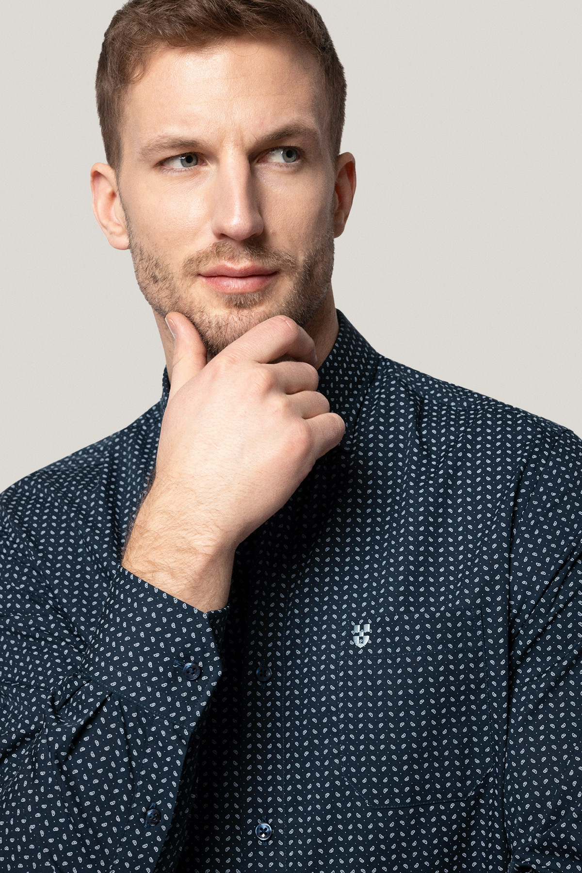 Koszula Granatowa z Bawełny z Długim Rękawem Paisley PM14