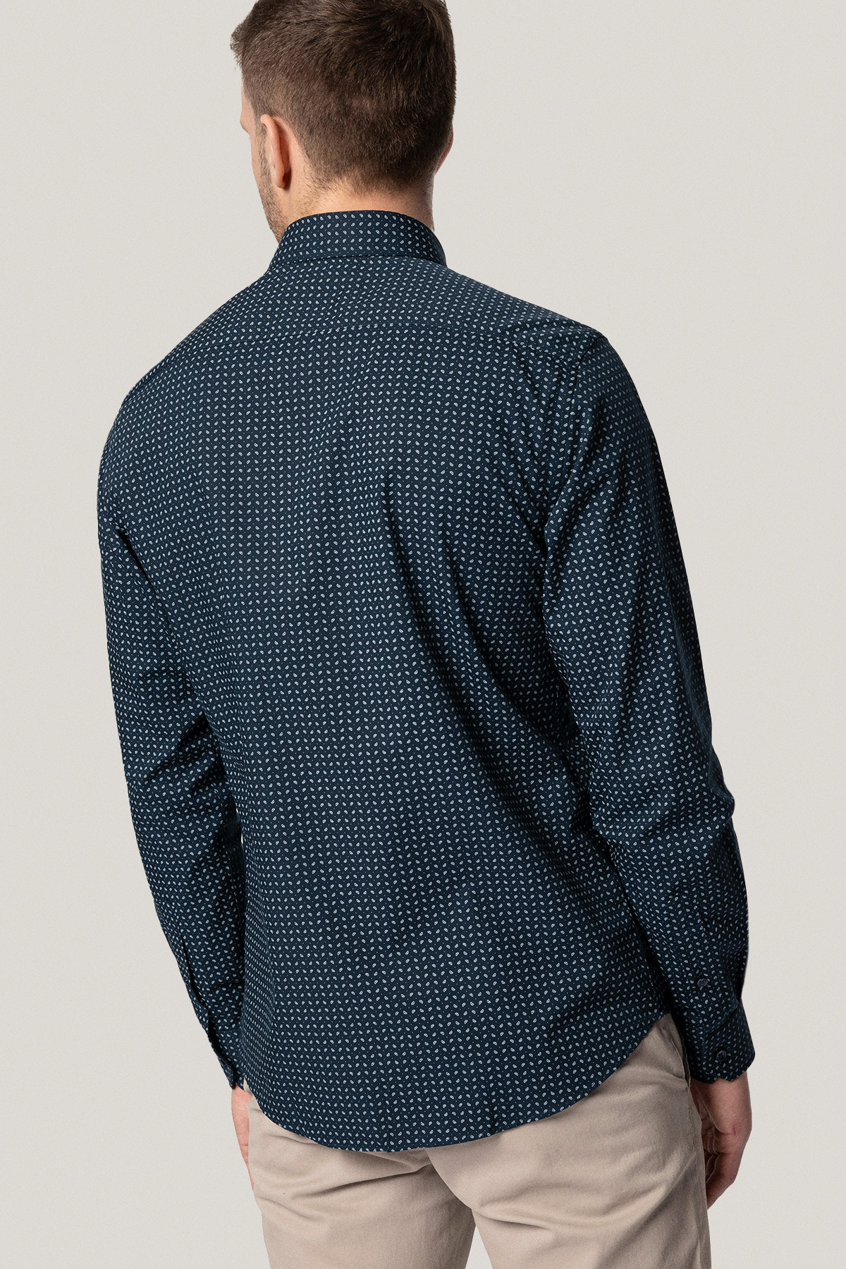 Koszula Granatowa z Bawełny z Długim Rękawem Paisley PM14