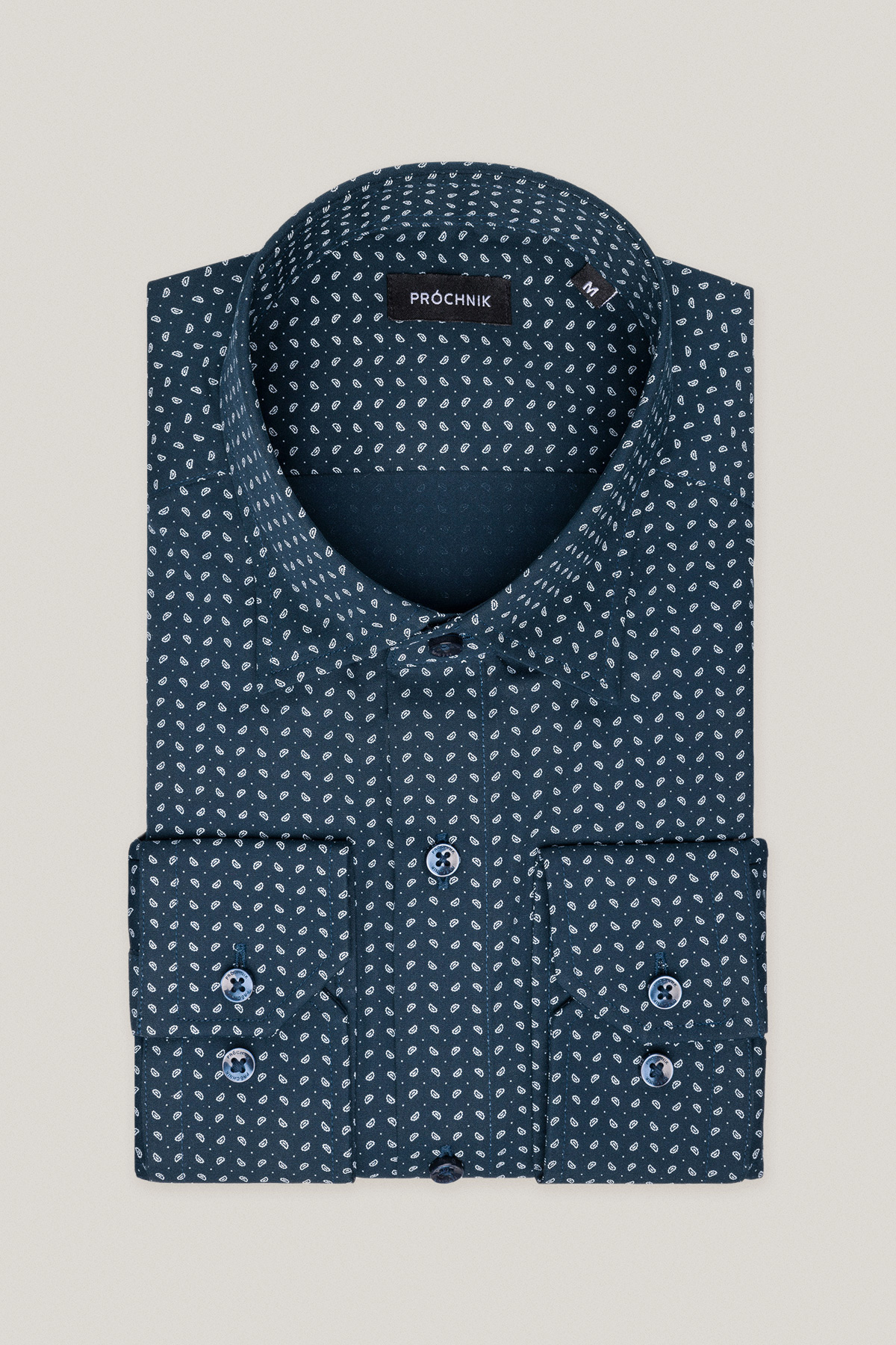 Koszula Granatowa z Bawełny z Długim Rękawem Paisley PM14