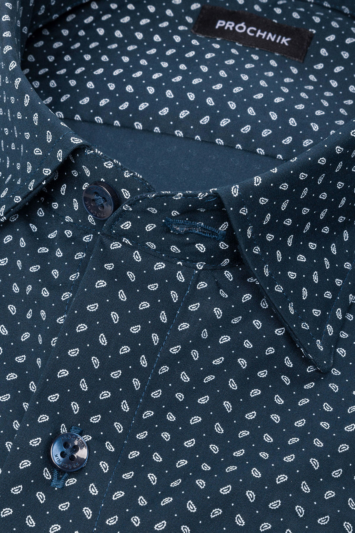 Koszula Granatowa z Bawełny z Długim Rękawem Paisley PM14