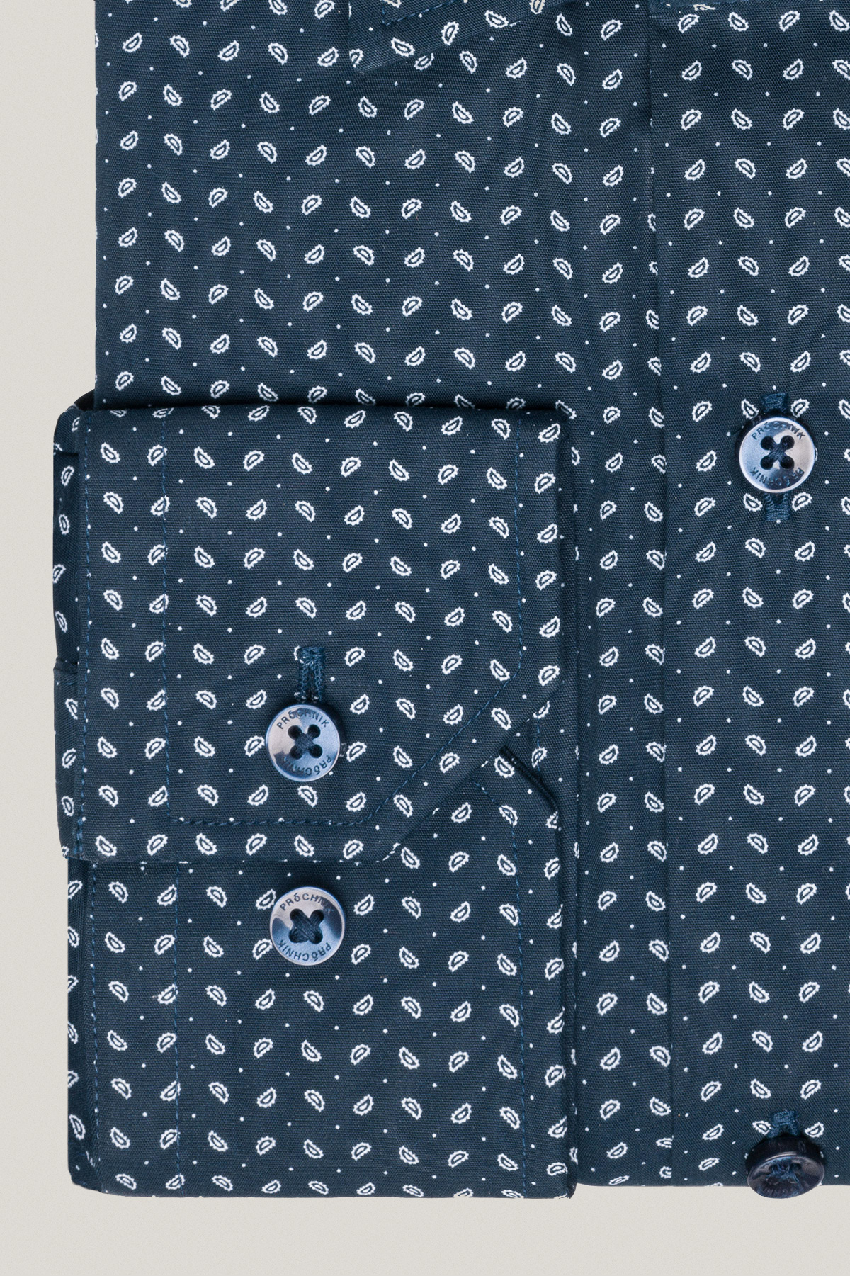 Koszula Granatowa z Bawełny z Długim Rękawem Paisley PM14