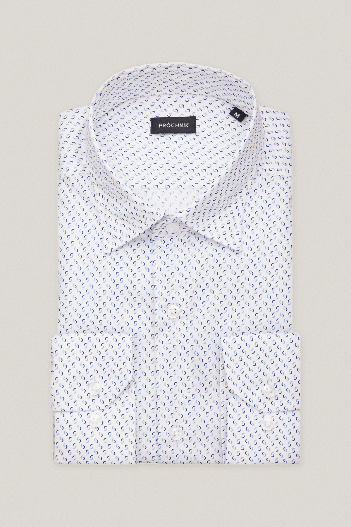 Koszula Biała z Bawełny z Długim Rękawem z Niebieskim Wzorem PM15