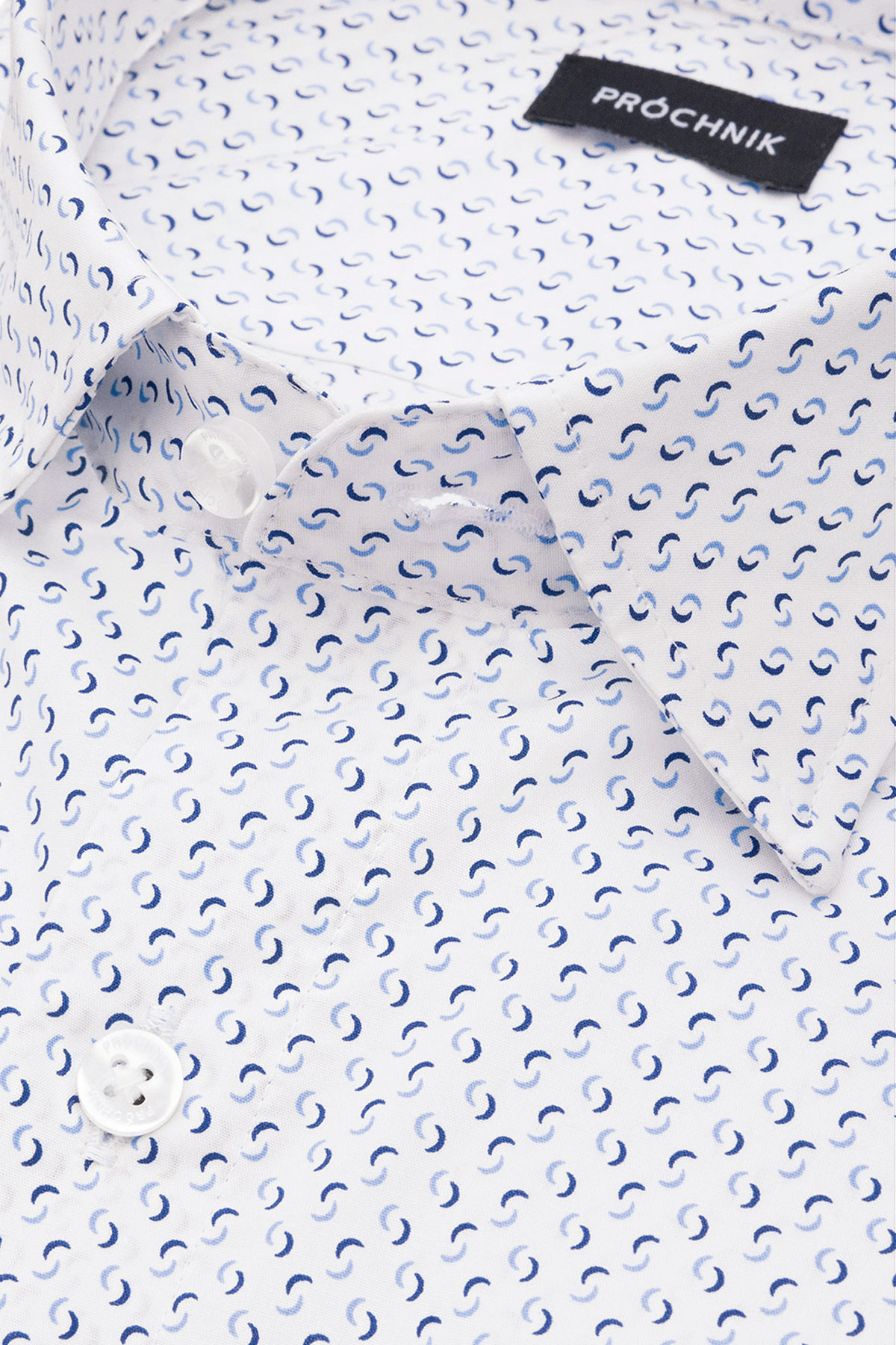 Koszula Biała z Bawełny z Długim Rękawem z Niebieskim Wzorem PM15