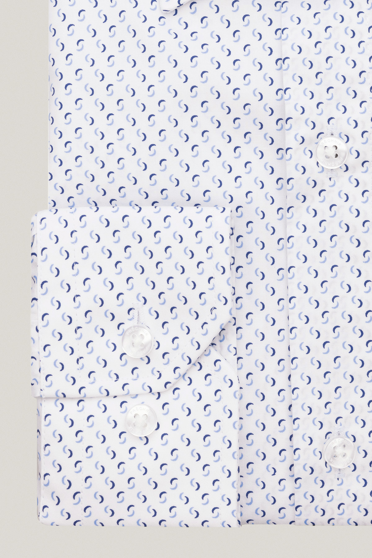 Koszula Biała z Bawełny z Długim Rękawem z Niebieskim Wzorem PM15