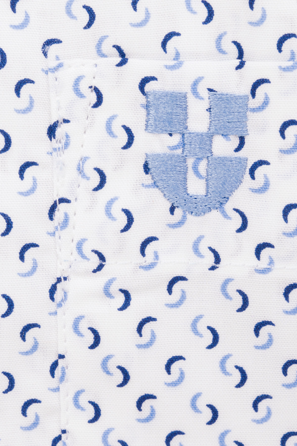 Koszula Biała z Bawełny z Długim Rękawem z Niebieskim Wzorem PM15