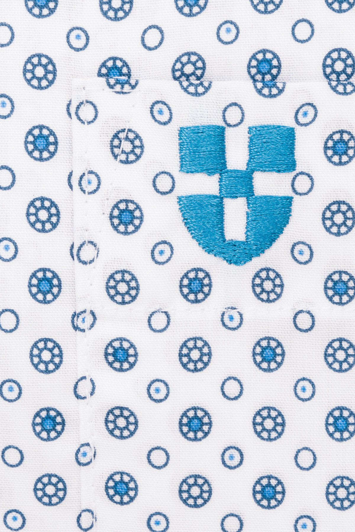 Koszula Biała z Bawełny z Długim Rękawem z Niebieskim Wzorem Geometrycznym PM16