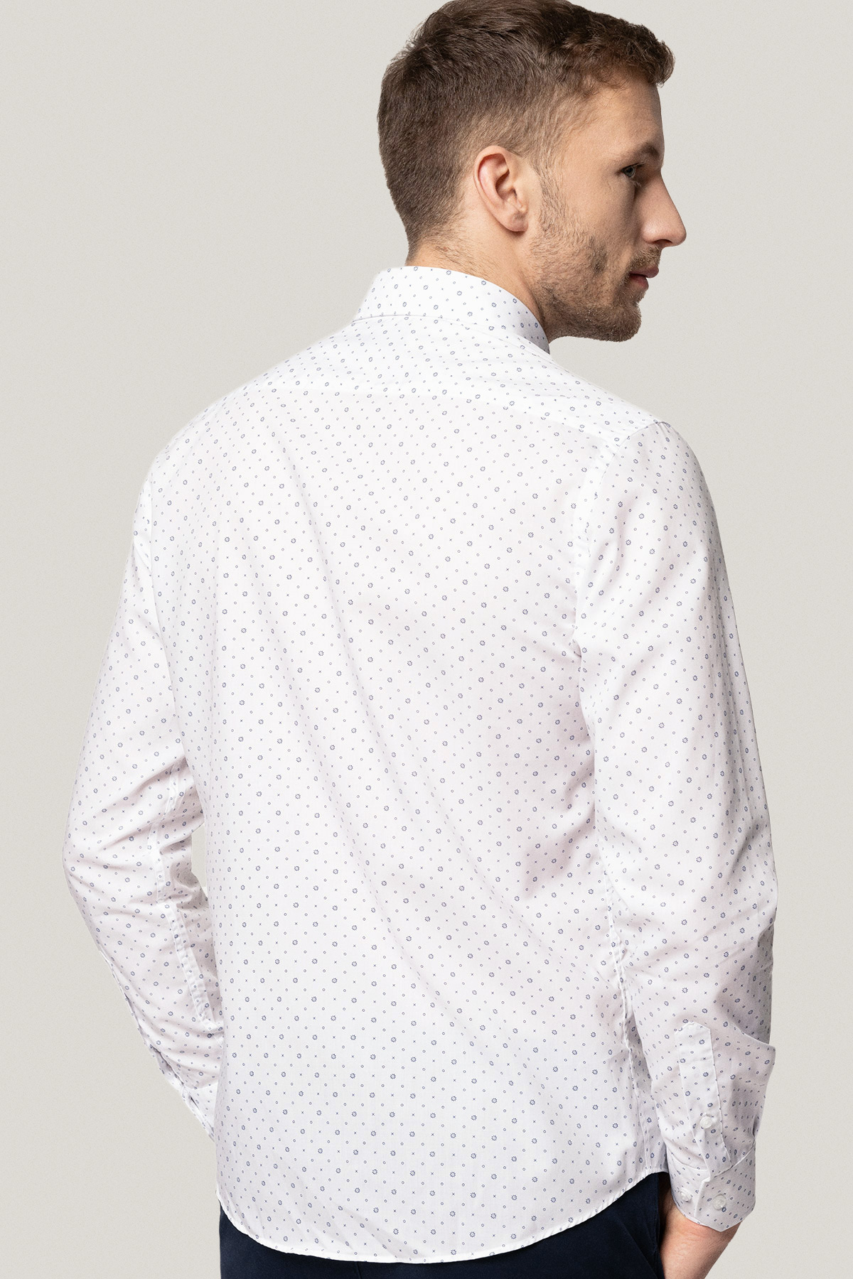 Koszula Biała z Bawełny z Długim Rękawem z Mikrowzorem PM18