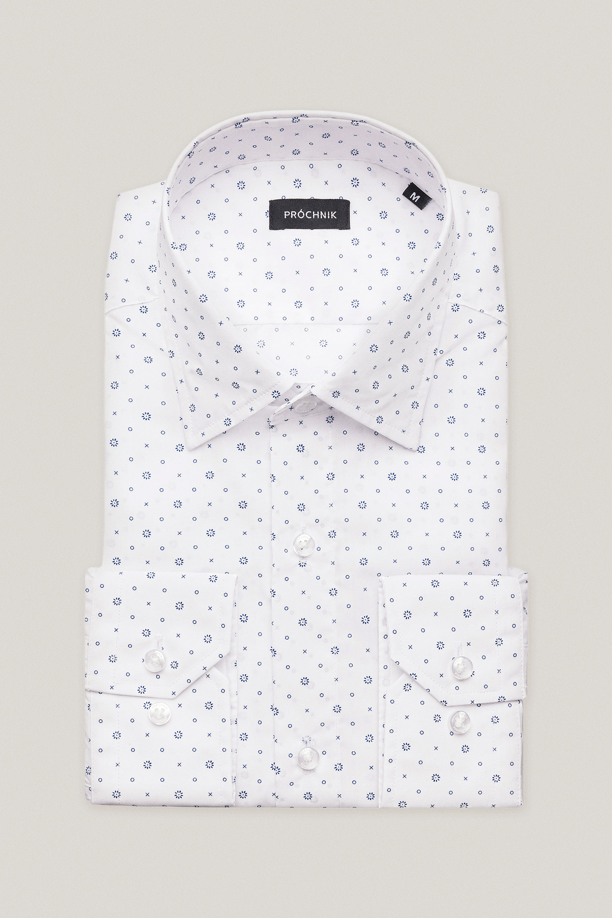 Koszula Biała z Bawełny z Długim Rękawem z Mikrowzorem PM18