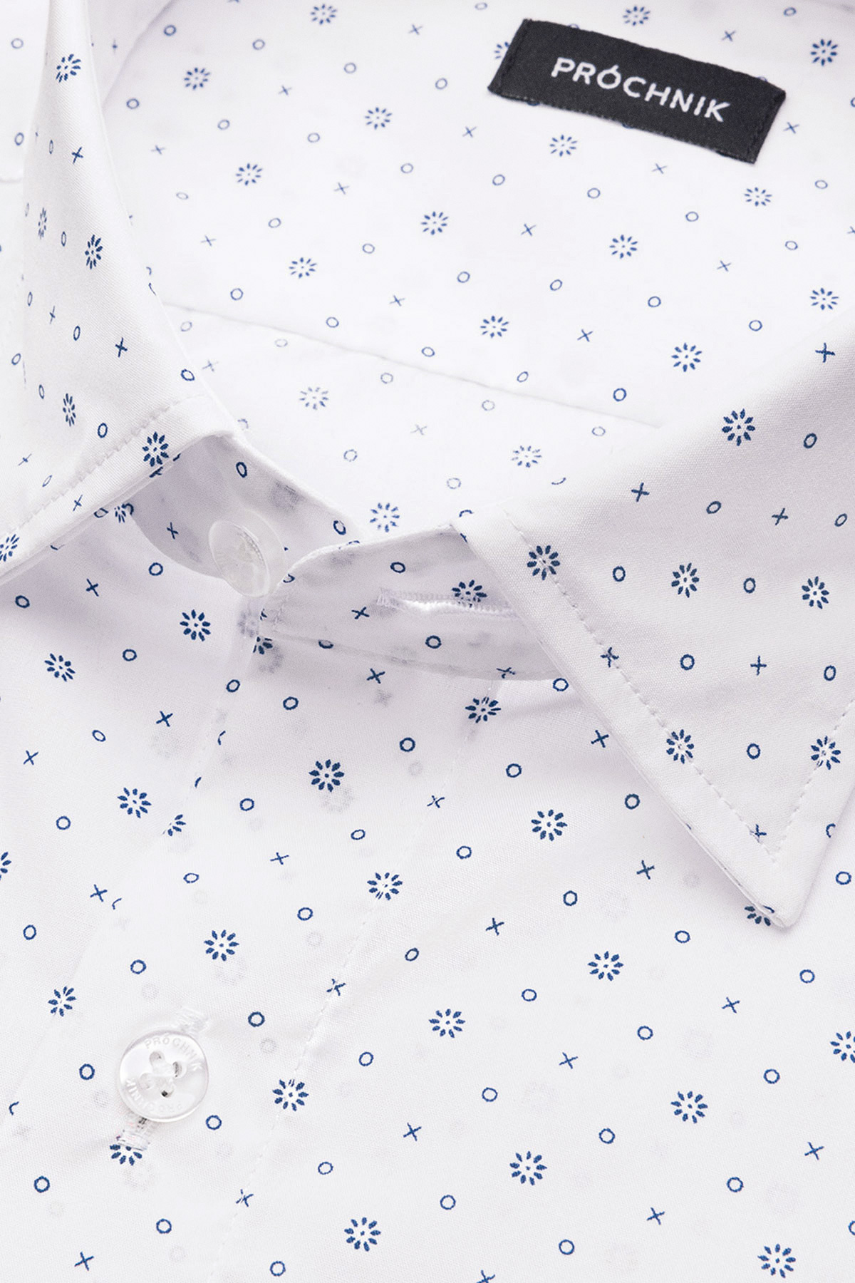 Koszula Biała z Bawełny z Długim Rękawem z Mikrowzorem PM18