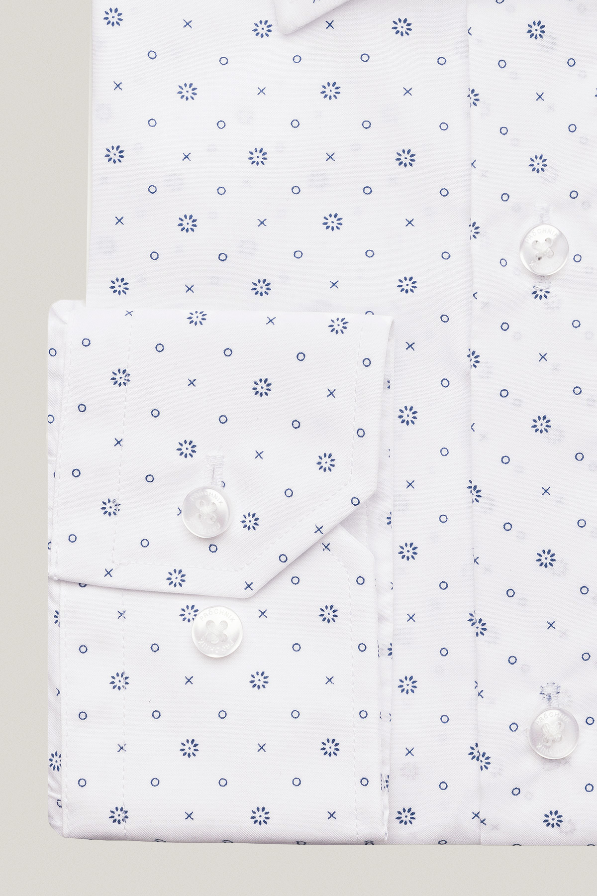 Koszula Biała z Bawełny z Długim Rękawem z Mikrowzorem PM18