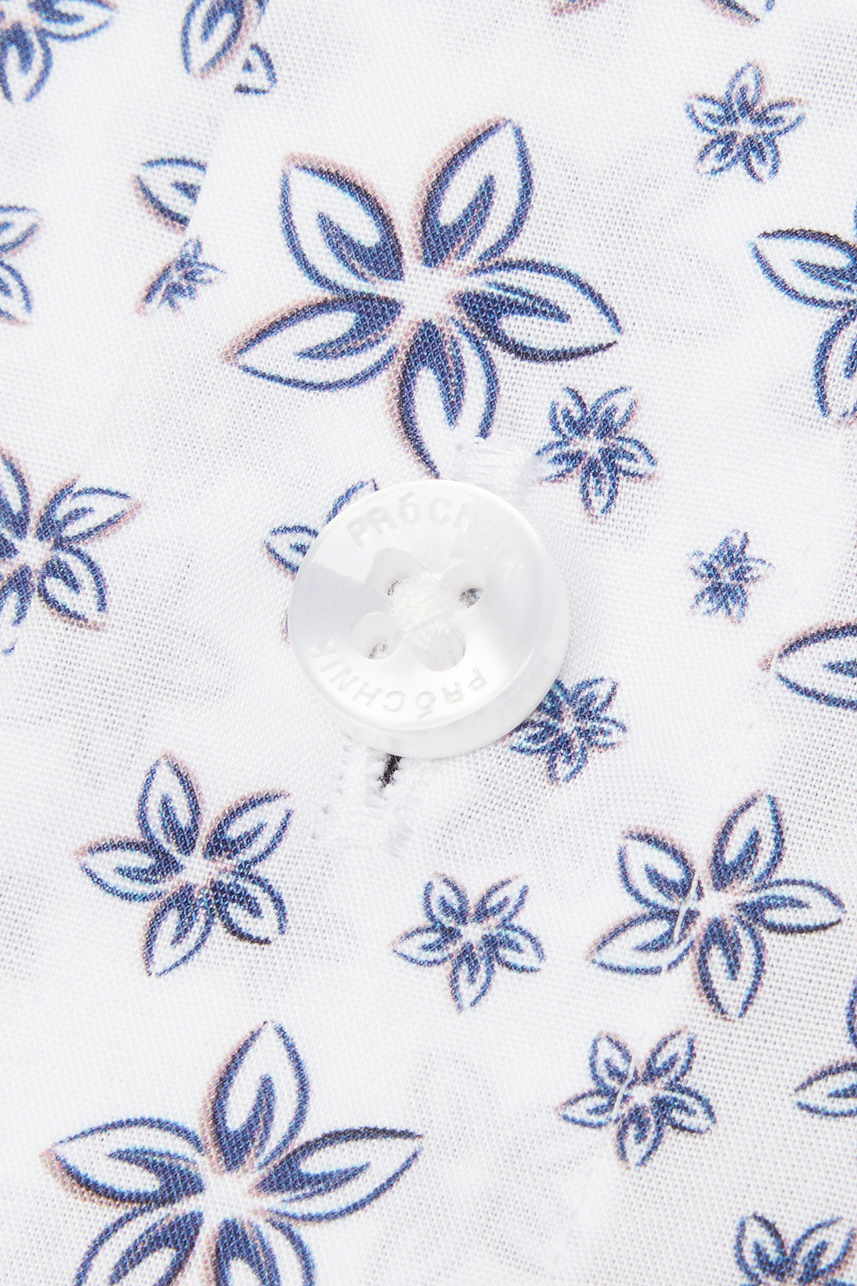 Koszula Biała z Bawełny z Długim Rękawem w Granatowe Kwiaty PM19