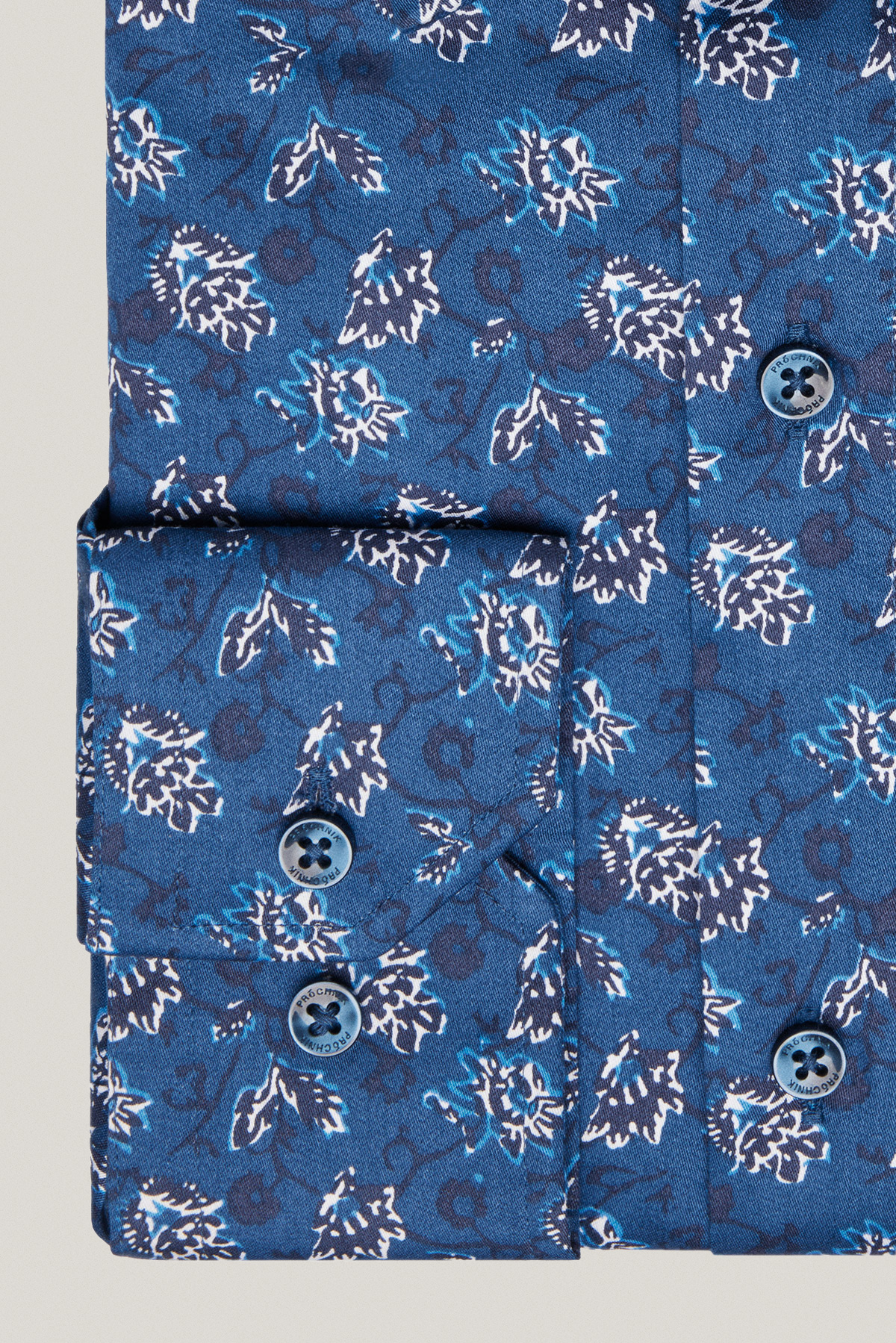 Koszula Granatowa z Bawełny z Długim Rękawem w Kwiaty PM20