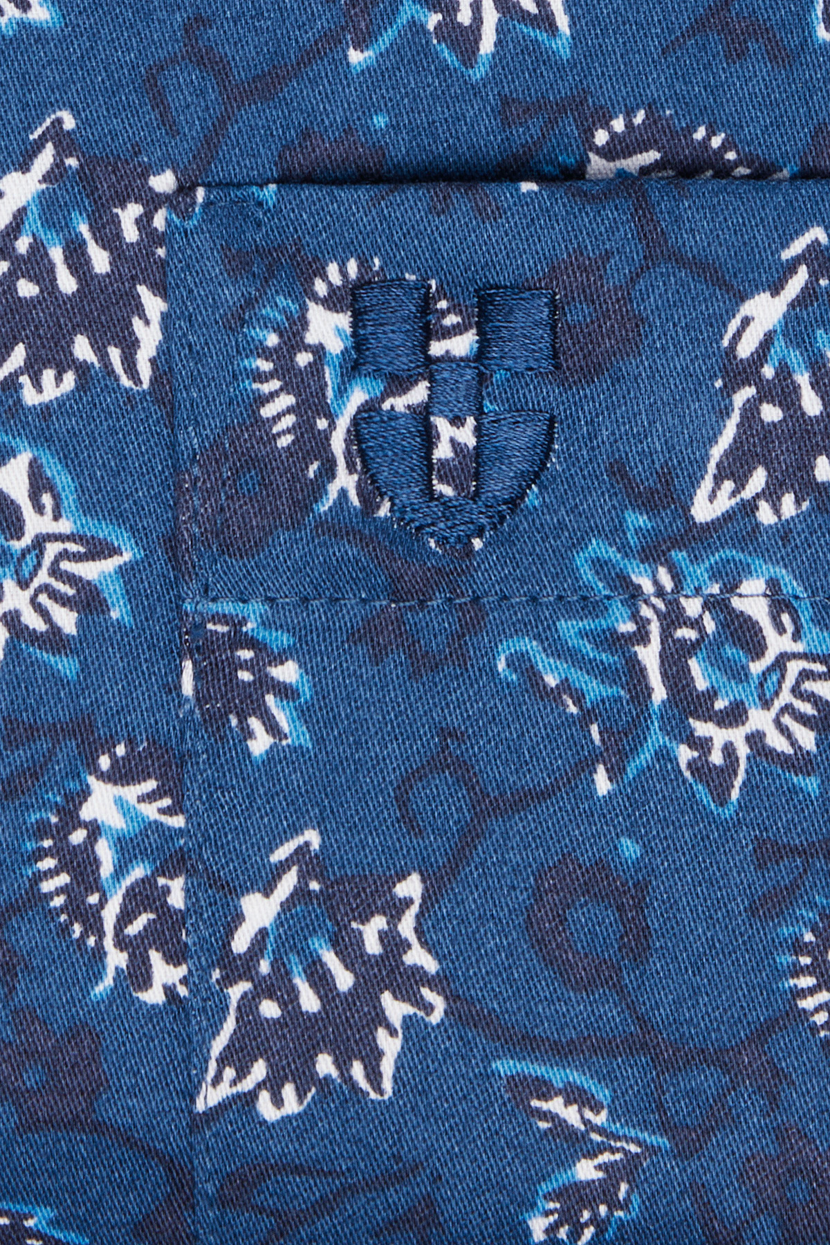 Koszula Granatowa z Bawełny z Długim Rękawem w Kwiaty PM20