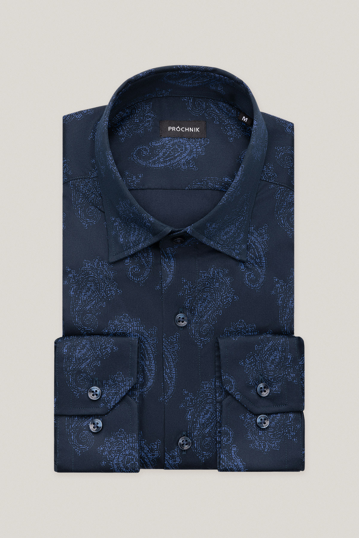 Koszula Ciemnogranatowa z Bawełny z Długim Rękawem Paisley PM21