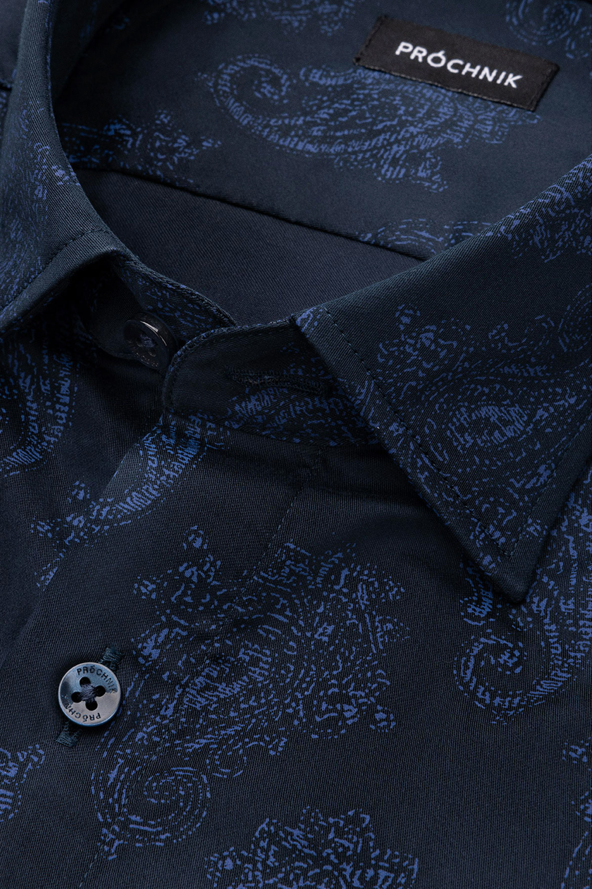 Koszula Ciemnogranatowa z Bawełny z Długim Rękawem Paisley PM21