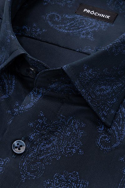 Koszula Ciemnogranatowa z Bawełny z Długim Rękawem Paisley PM21