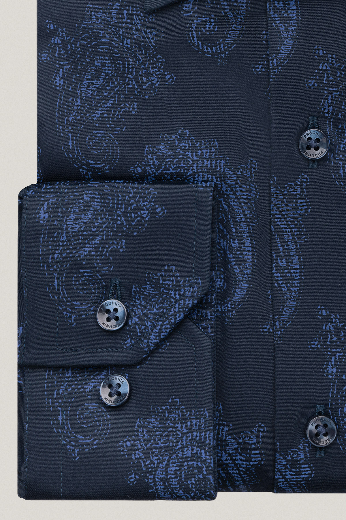 Koszula Ciemnogranatowa z Bawełny z Długim Rękawem Paisley PM21